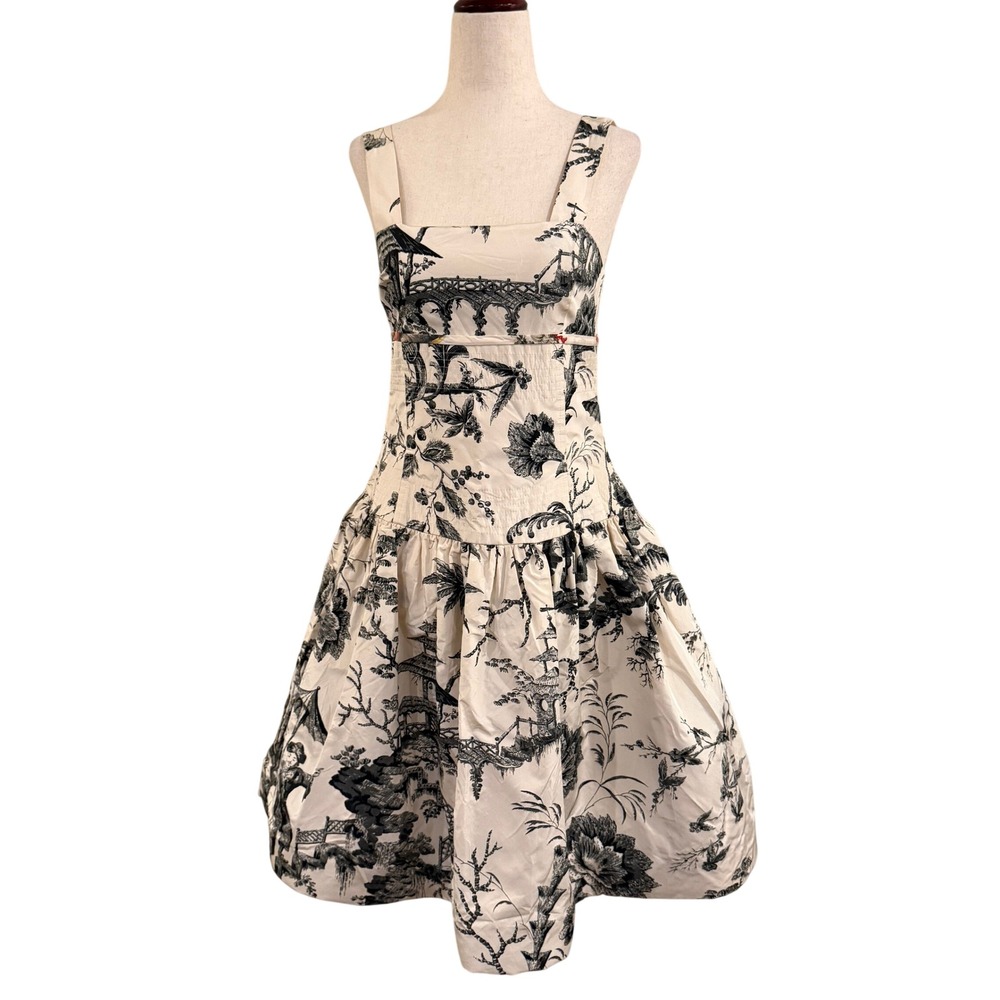 Normandy Monroe Dress Womens Medium Ivory Black Toile Fit Flare Cottagecore